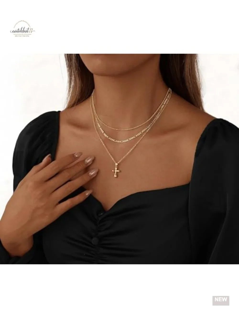 Layered Gold Cross Necklaces for Women, Stack 14K Gold Plated Cubic Zirconia